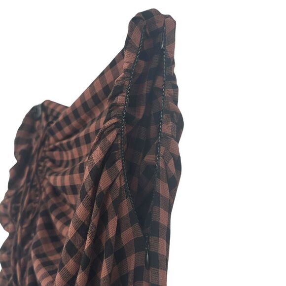 A.L.C. Orly Ruched Checked Crepe Midi Skirt Blackbrandy Brown Size‎ 10 Women's - Picture 7 of 9